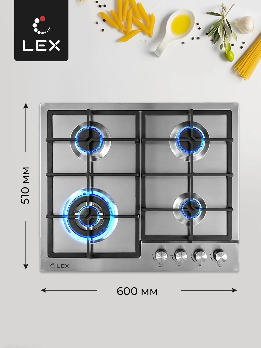 Газовая варочная поверхность Lex GVS 640 IX нержавеющая сталь