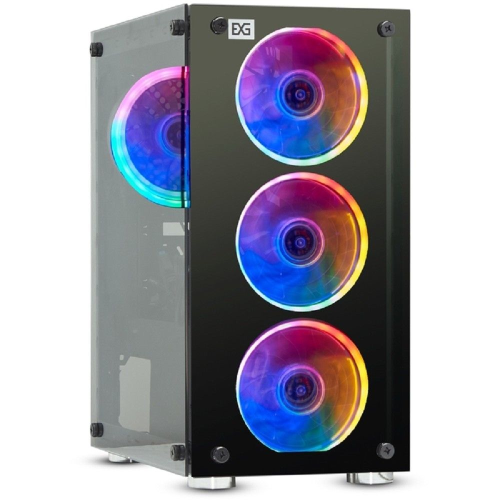 Exegate EX294480RUS Корпус Minitower Mistery X2-NPX400 (mATX, БП 400NPX с вент. 12 см, 2*USB+1*USB3.0, аудио, черный, 4 вент. 12см с RGB подсветкой, боковая панель - закаленное стекло)