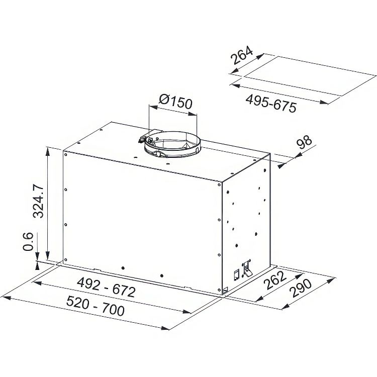 Вытяжка Franke FBFE XS A70/ Best, Вытяжка FBFE XS A70, BOX FLUSH EVO, ширина 52 см, 1035 м3/ч, 3 скорости + интенсивный режим, электронное управление, LED освещение,  цвет: нержавеющая сталь