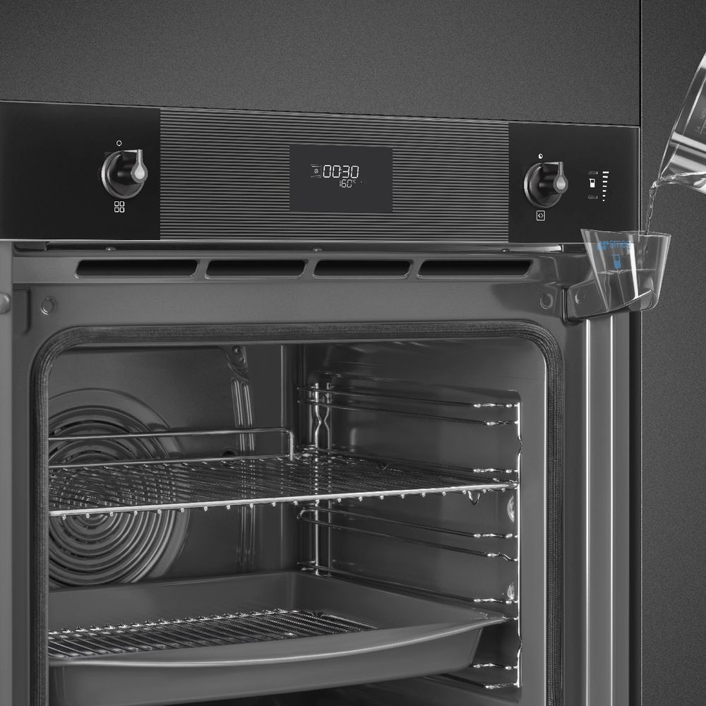 Встраиваемый духовой шкаф SMEG/ Многофункциональный духовой шкаф с пиролизом и пароувлажнением, 60 см, 11 функций, Black (черное стекло). Класс энергопотребления А+