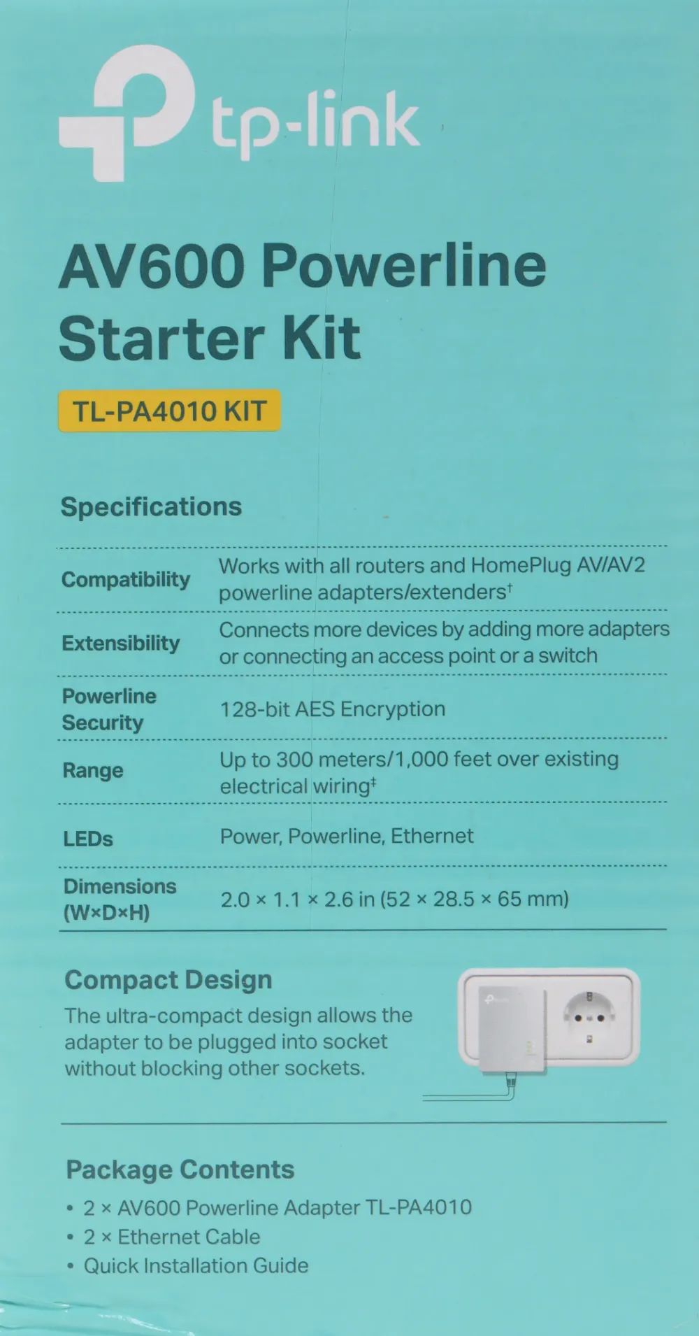 Сетевой адаптер HomePlug AV TP-Link TL-PA4010 KIT AV600 Fast Ethernet