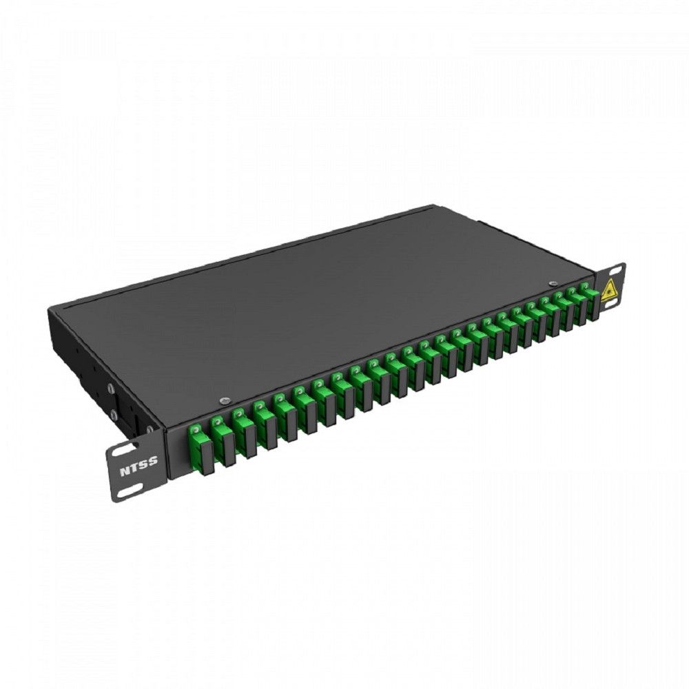 NTSS Кросс 19" NTSS PREMIUM, предсобранный 1U, 24 порта SC/APC duplex, 9/125 мкм, (сплошная панель, розетки, сплайс, КДЗС, пигтейлы), черный, RAL9005 NTSS-RFOB-PM-1U-24-2SC/A-9-SP1.5G0A-BL