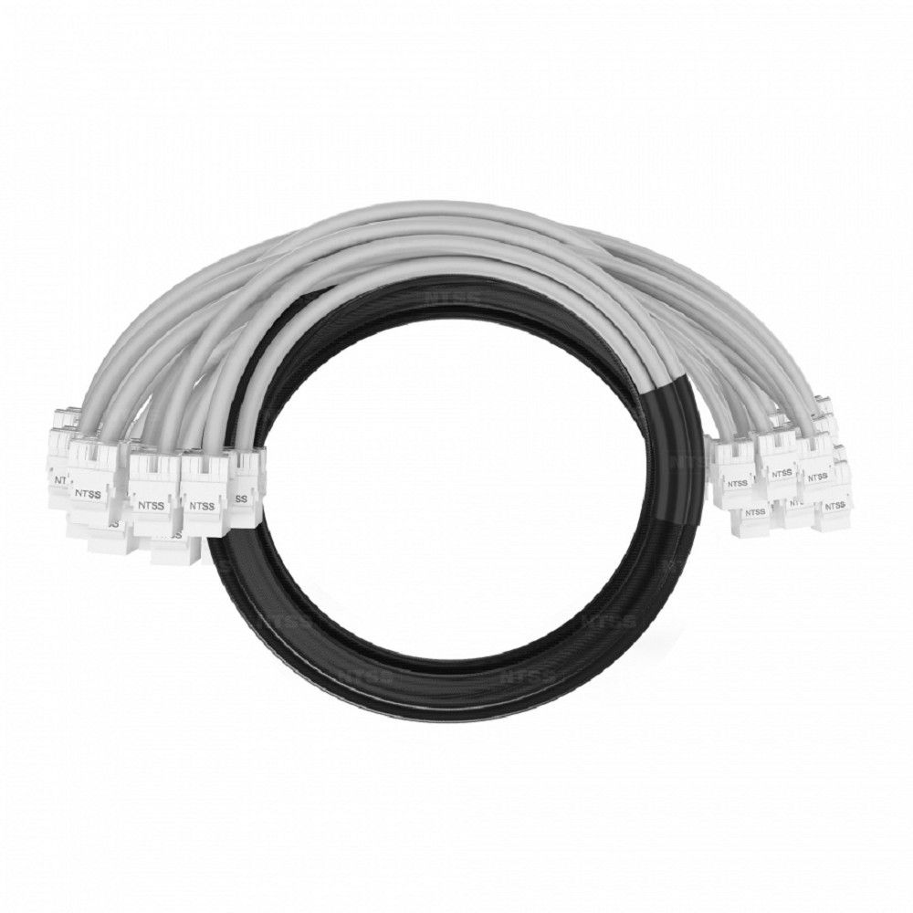 NTSS Кабельная сборка NTSS PREMIUM 24pc, UTP CAT5e, оконцована разъемами KEYSTONE RJ45 UTP CAT5e, заделка в чулке, вывод 0.6м, длина 6м, LSZH, серый NTSS-PC-PM-24-UTP-RJ45KJ-5e-S-0.6-6.0-LSZH-GY