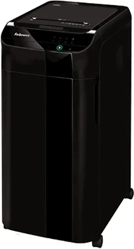 Шредер Fellowes AutoMax 450C черный с автоподачей (секр.P-4) фрагменты 450лист. 68лтр. скрепки скобы пл.карты CD