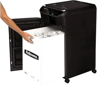 Шредер Fellowes AutoMax 450C черный с автоподачей (секр.P-4) фрагменты 450лист. 68лтр. скрепки скобы пл.карты CD