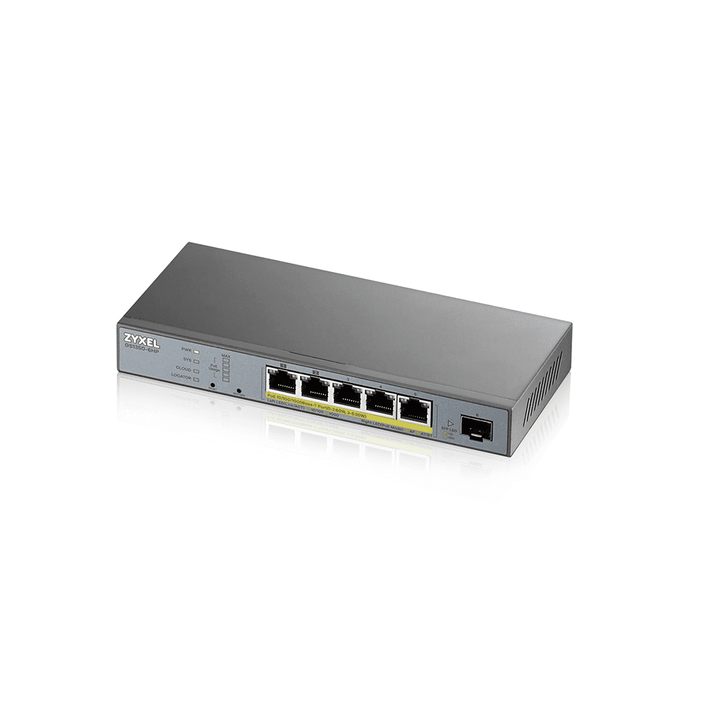 Коммутатор Zyxel GS1350-6HP-EU0101F (L2) 5x1Гбит/с 1SFP 4PoE+ 1PoE++ 60W управляемый