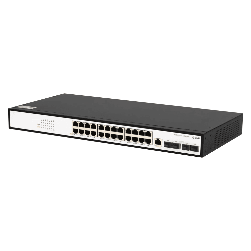 SNR SNR-S5110G-24TX-POE Управляемый PoE коммутатор уровня 2+, 24 порта 10/100/1000Base-T, 4 порта 1/10G SFP+, бюджет PoE 250 Вт, встроенный БП ~220V AC
