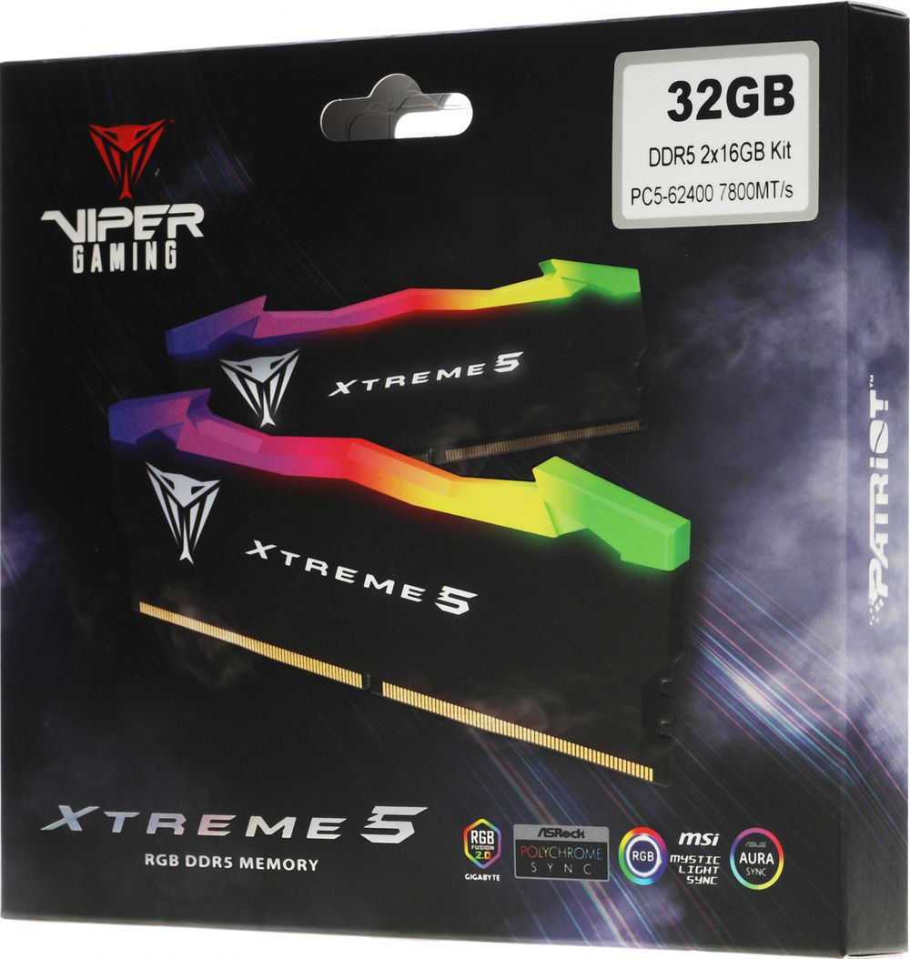 Память DDR5 2x16Gb 7800MHz Patriot PVXR532G78C38K Viper XTREME RGB RTL Gaming PC5-62400 CL38 DIMM 288-pin 1.45В с радиатором Ret