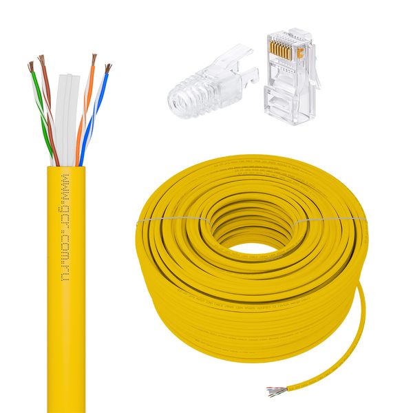 GCR PRO Кабель LAN DIY витая пара 50m в бухте, LSZH UTP кат.6А, CCA многопроволочный, желтый + Коннектор RJ-45 8p8c сборный 20шт.