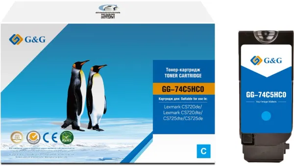 Картридж лазерный G&G GG-74C5HC0 74C5HC0 голубой (12000стр.) для Lexmark CS720de/CS720dte/CS725dte/CS725de