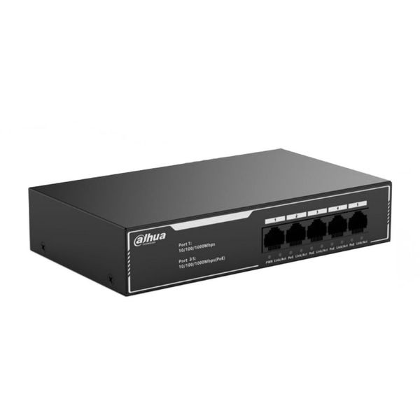 Коммутатор Dahua 5-port Gigabit RJ45 4-port PoE Switch, 36W, Metal case