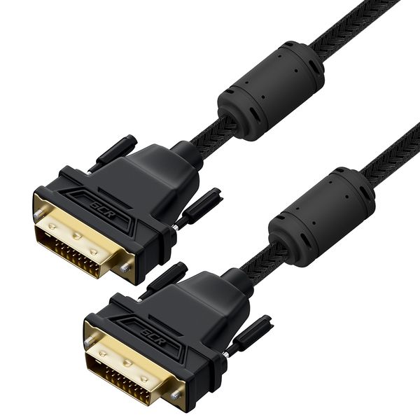 GCR PRO Кабель PROF 5.0m DVI-D, в оплетке нейлон, DVI/DVI, 25M/25M, GOLD, медь, черный, ферритовые кольца, 3Х экран с армированием
