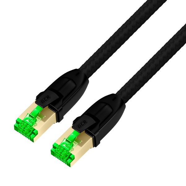 GCR PRO Патч-корд PROF кат.7 ethernet  0.15m F/FTP, RJ45, CU, 28 AWG, в оплетке текстиль, черный, литой, экранированные коннекторы, T568B