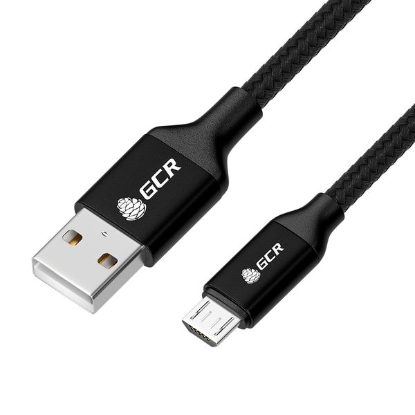GCR PRO QC Кабель 1.0m MicroUSB, быстрая зарядка, черный, в оплетке нейлон, AL корпус, 28/24 AWG, медь