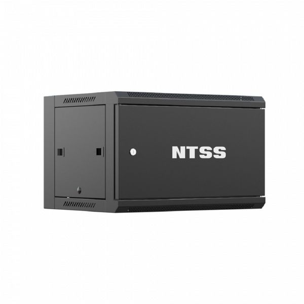 NTSS Шкаф настенный телекоммуникационный NTSS W 6U 600х600х370мм, 2 профиля 19, дверь сплошная металл, боковые стенки съемные, разобранный, черный RAL 9005 NTSS-W6U6060FD-BL