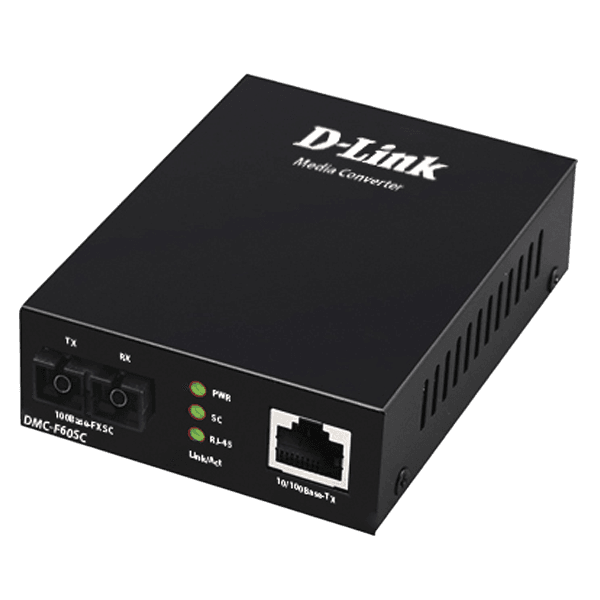 D-Link DMC-F60SC/B1A Медиаконвертер с 1 портом 10/100Base-TX и 1 портом 100Base-FX с разъемом SC для одномодового оптического кабеля (до 60 км)