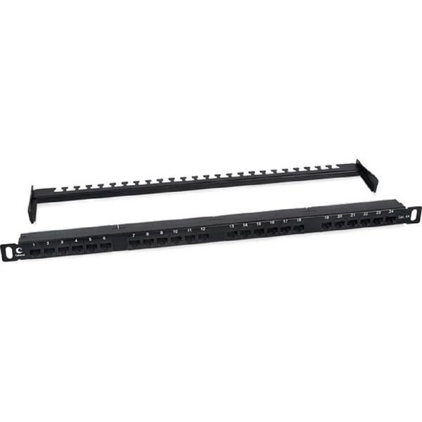 Cabeus PLHD-24-Cat.6a-Dual-180-0,5U Патч-панель высокой плотности 19" (0,5U), 24 порта RJ-45, категория 6a, Dual IDC,180 градусов, с задним кабельным организатором