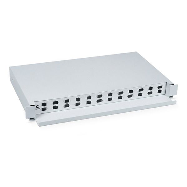 Кросс бокс оптический 19" на 24 SC (LC duplex) со сплайс-кассетой Cabeus ODF-19-24-SC Кросс бокс оптический 19" на 24 SC (LC duplex) со сплайс-кассетой, выдвижной (без пигтейлов и проходных адаптеров)