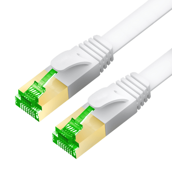 GCR PRO Патч-корд 1.0m LSZH PROF плоский прямой кат.7 ethernet, FTP, медь, белый, литой, экранированные коннекторы 24K GOLD, RJ45, T568B
