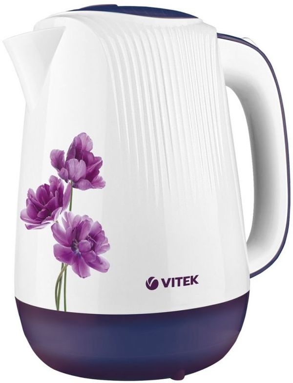 Чайник электрический Vitek VT-7061 1.7л. 2200Вт белый с узором/фиолетовый корпус: пластик (7061-VT-01)