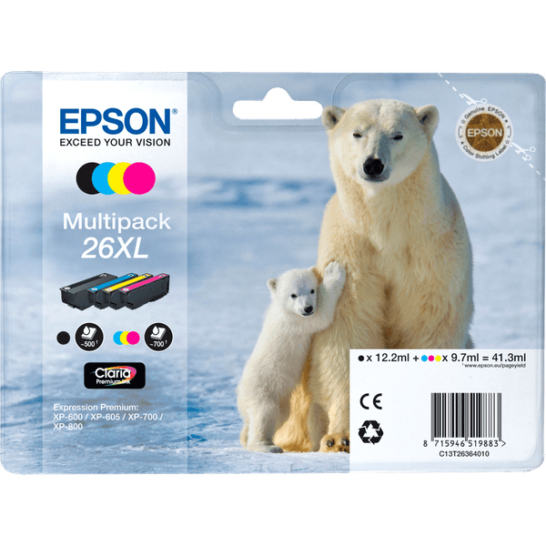 EPSON C13T26364010 Картридж 26XL для Epson Expression Premium XP-600/605/700, 4 цвета, 4clr Pig BK, CY, MA, YE (cons ink)