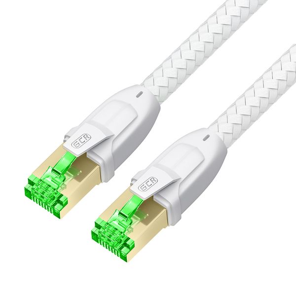 GCR PRO Патч-корд PROF кат.8 ethernet 7.5m S/FTP, RJ45, медь, 40 Гбит/с, 26 AWG, в оплетке текстиль, белый, литой, экран. коннекторы 24K GOLD, T568B