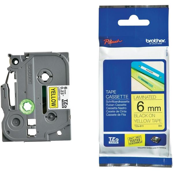 Картридж ленточный Brother TZE611 черный на желтом 6x8 для Brother P-touch