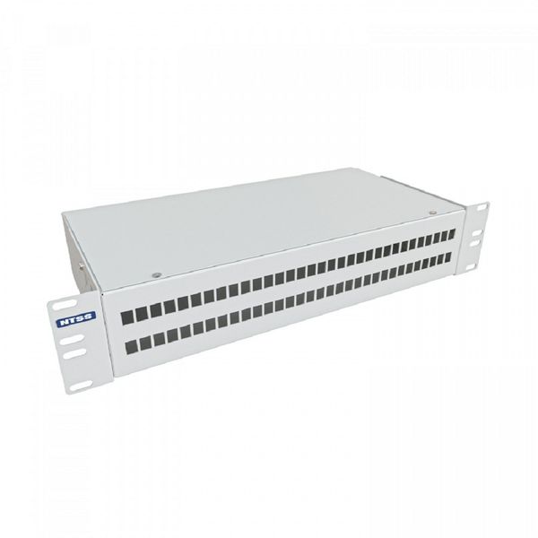 NTSS Кросс NTSS оптический 19'' укомплектованный 2U, 64 порта LC/UPC duplex, 50/125 мкм (сплошная панель, сплайс-кассета 4шт, пигтейлы, КДЗС, адаптеры) серый RAL 7035 NTSS-RFOB-2U-64-2LC/U-50-SP1.5G0A