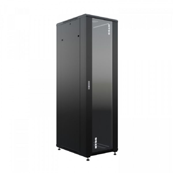 NTSS Шкаф напольный универсальный серверный NTSS R 42U 800х800мм, 4 профиля 19, двери стекло и сплошная металл, боковые стенки съемные, регулируемые опоры, разобранный, черный RAL 9005 NTSS-R42U8080GS