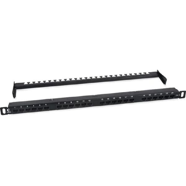 Cabeus PLHD-24-Cat.6-Dual-180-0,5U Патч-панель высокой плотности 19" (0,5U), 24 порта RJ-45, категория 6, Dual IDC,180 градусов, с задним кабельным организатором