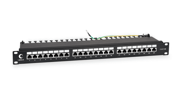 Cabeus PL-24-Cat.5e-SH-Dual IDC Патч-панель 19"(1U), 24 порта RJ-45 полностью экранированная, категория 5e, Dual IDC