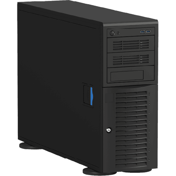 Серверный корпус/ 4U/Tower Workstation, Mini ITX, Micro ATX, ATX, E ATX MB support, 8xFHFL exp slot (4 double-width GPU),  8x3.5''HS SATA/SAS, 12Gb/s BP, 3x5.25" Bays, 4x80mm (Middle) + 1x92mm (Rear)+2x80mm (Outer) PWM Fans, 1200Wt Single PSU, No rails