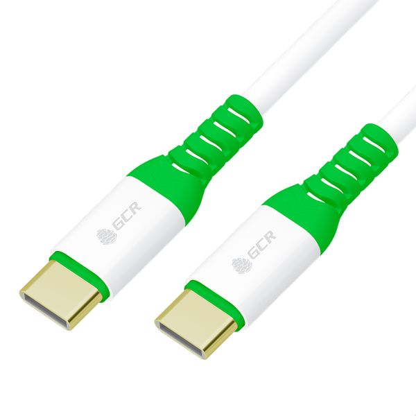 GCR PRO Кабель PREMIUM 1.0m TypeC / TypeC PD 60W, медь, быстрая зарядка для iPhone 15/16/17, силикон, белый, GOLD, AL корпус