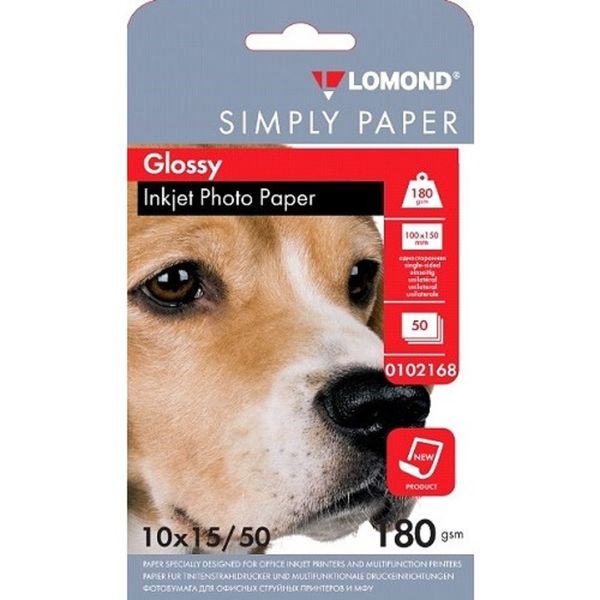 Бумага Lomond Simply 0102168 10x15/180г/м2/50л./белый CIE148% глянцевое для струйной печати