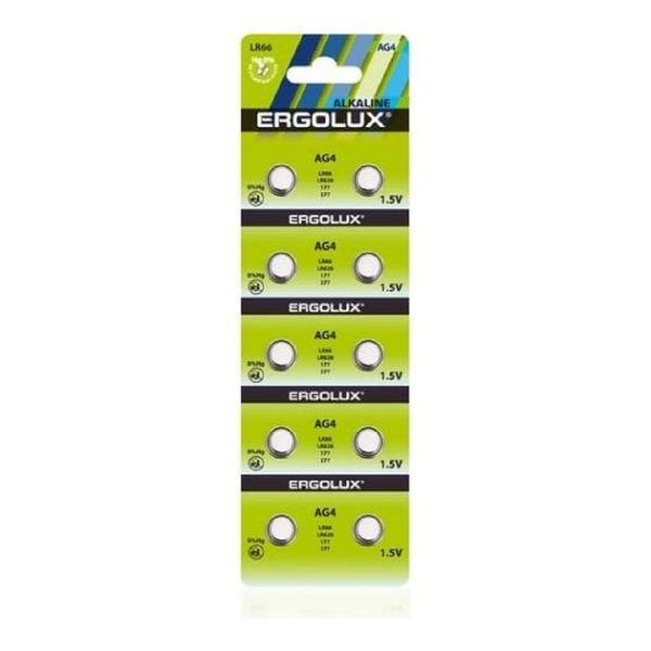 Ergolux AG 4  BL-10 (AG4-BP10, LR66 /LR626 /177 /377 батарейка для часов) (10 шт. в уп-ке)