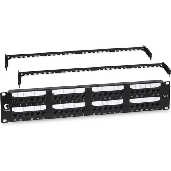 Cabeus PL2-48-Cat.6-Dual IDC Патч-панель 19" (2U), 48 портов RJ-45, категория 6, Dual IDC, с задним кабельным организатором