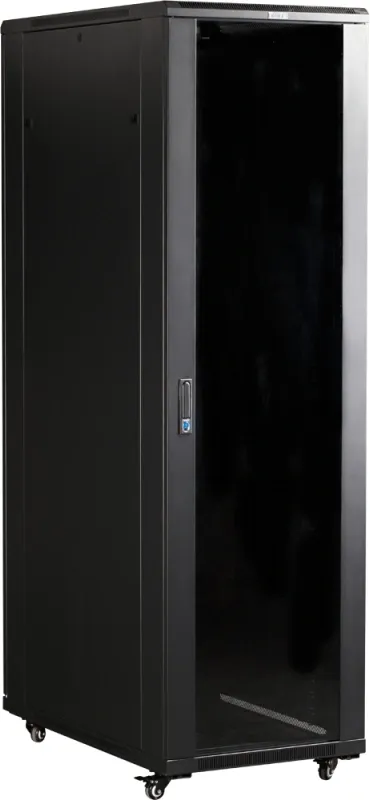 Шкаф серверный Lanmaster (TWT-CBB-47U-6X10-G1) напольный 47U 600x1000мм пер.дв.стекл металл 2 бок.пан. 800кг черный
