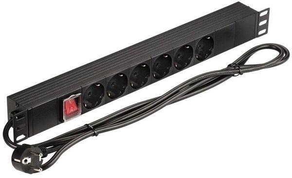 Блок распределения питания Lanmaster NM-PD16A-6XSH+S-2.0 гор.размещ. 6xSchuko базовые 16A Schuko 2м
