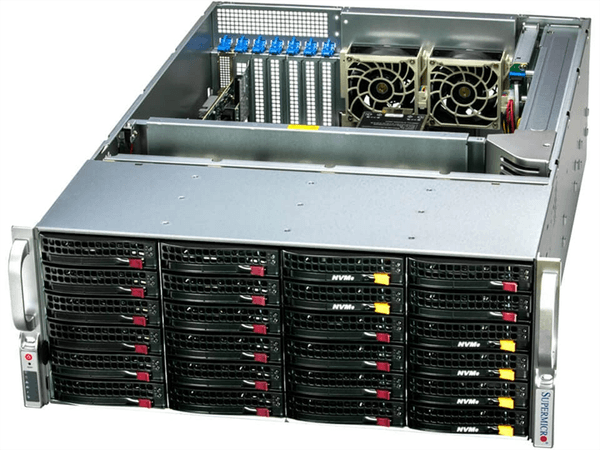 Серверная платформа Supermicro SuperStorage 4U Server 641E-E1CR24H no CPU(2) 5th/4th Gen(MCC carrier)/TDP 270W/no DIMM(16)/24x3.5 SATA/SAS(S3908L)/2x10GbE/2x1200W/SFT-DCMS-Single