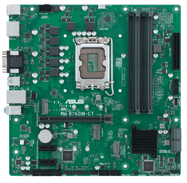 Материнская плата ASUS PRO B760M-CT-CSM, LGA1700, B760, 4*DDR5, 4*SATA, 2*M.2, 2*USB 3.2, 2*USB 2.0, 1*PCIx16, 2*PCIx1, DP+HDMI+VGA, mATX; 90MB1DY0-M1EAYC