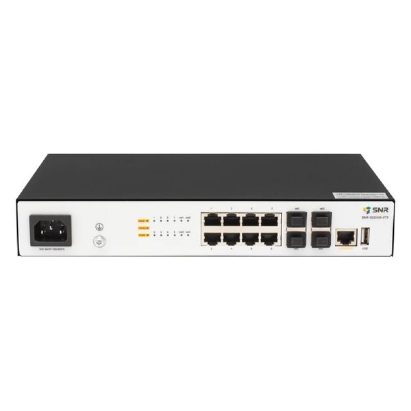 SNR SNR-S5210G-8TX-DC Управляемый коммутатор уровня 2+, 8 портов 10/100/1000Base-T, 4 порта 1/10G SFP+, встроенный БП ~220V AC, RPS 36-72V DC