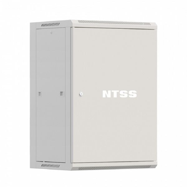 NTSS Шкаф настенный телекоммуникационный NTSS W 15U 600х450х770мм, 2 профиля 19, дверь сплошная металл, боковые стенки съемные, разобранный, серый RAL 7035 NTSS-W15U6045FD