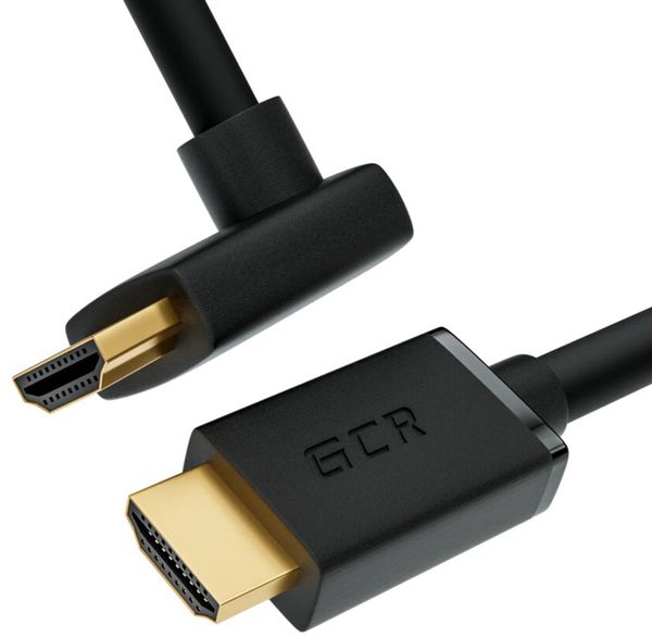 GCR Кабель 1.0m HDMI 2.0, M/M верхний угол, черный, UHD 4K 60Hz/5K 30Hz, HDR 4:2:2, 3D, AUDIO, 18.0 Гбит/с, 2 Х экран