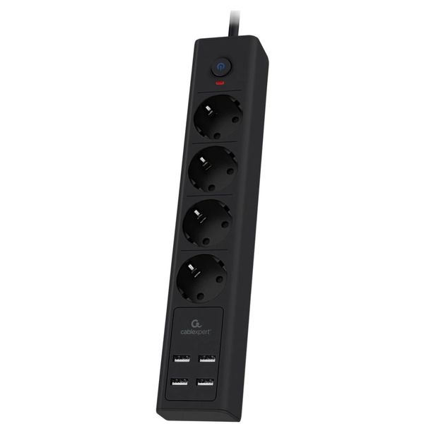 Cablexpert Сетевой фильтр Exnovo EXN-4-U4-B-2 (4р, 16А, 4 х USB, 3.4A, 2м, ур.защиты 4+) черный, коробка {22560}