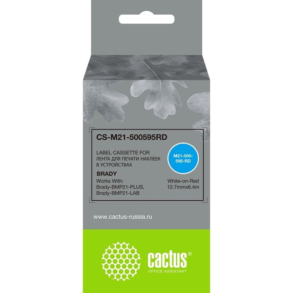Картридж ленточный Cactus CS-M21-500595RD белый на красном 12.7x6.4 для Brady BMP21-PLUS, BMP21-LAB без чипа